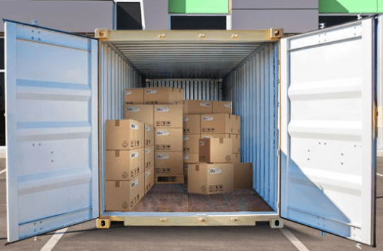Storage container filled with shipping boxes – cost-effective solution for inventory and warehouse overflow