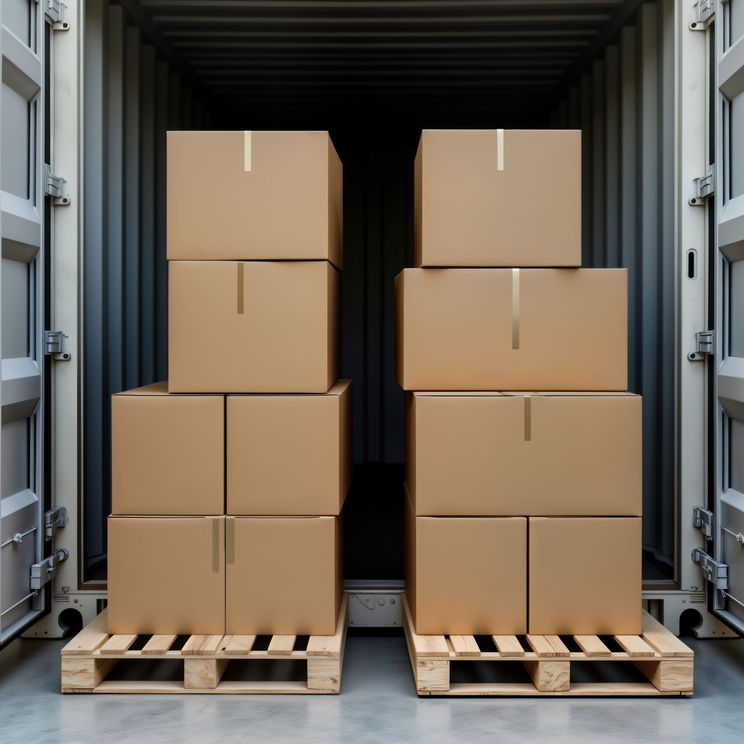 storage in shipping containers. pallets in shiping containers